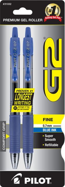 Pilot G2 Premium Gel Ink Pen, 2pk, Blue ink, Fine point