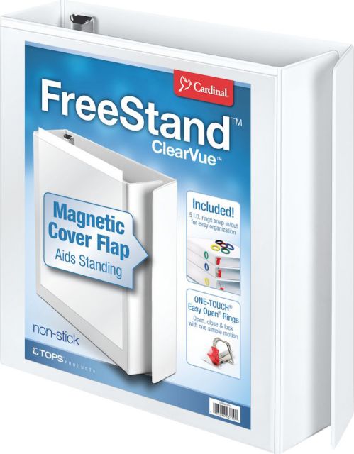 Cardinal FreeStand Easy Open Locking Slant-D Ring Binder 2in Bulk, Holds 565 Sheets White - ONLINE ONLY