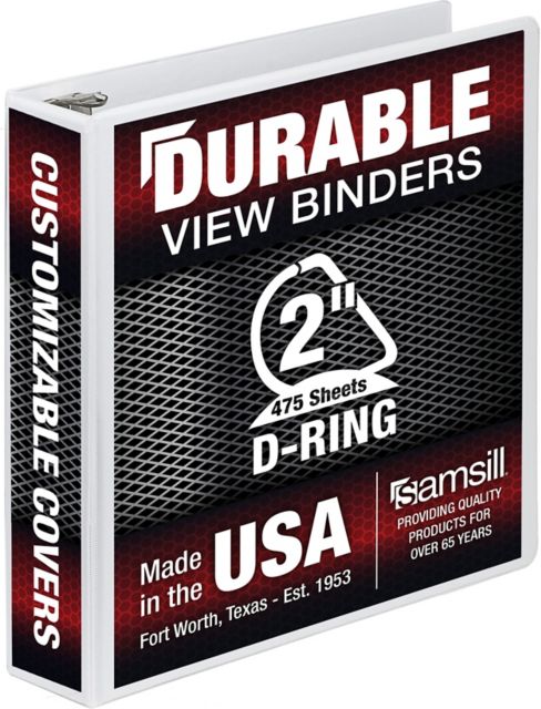 Samsill Durable 2'' D-Ring Binders, View Binder, White
