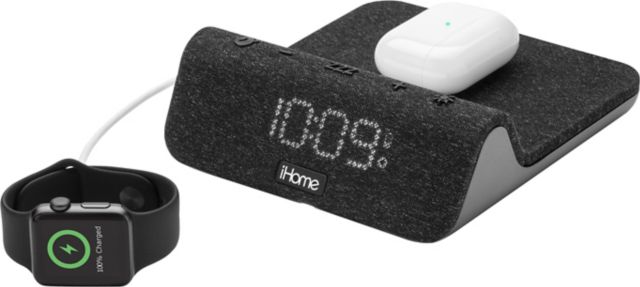 iHome POWERVALET PRO Wireless Charging Alarm Clock, Black/Gray