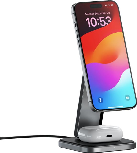 Satechi 2-in-1 Foldable Qi2 Wireless Charging Stand, Space Grey