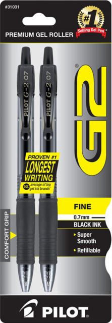 Pilot G2 Premium Gel Ink Pen, 2pk, Black ink, Fine point